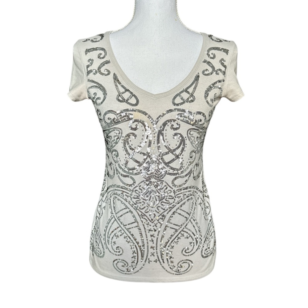 WHBM sequined light gray short sleeve t-shirt size XS